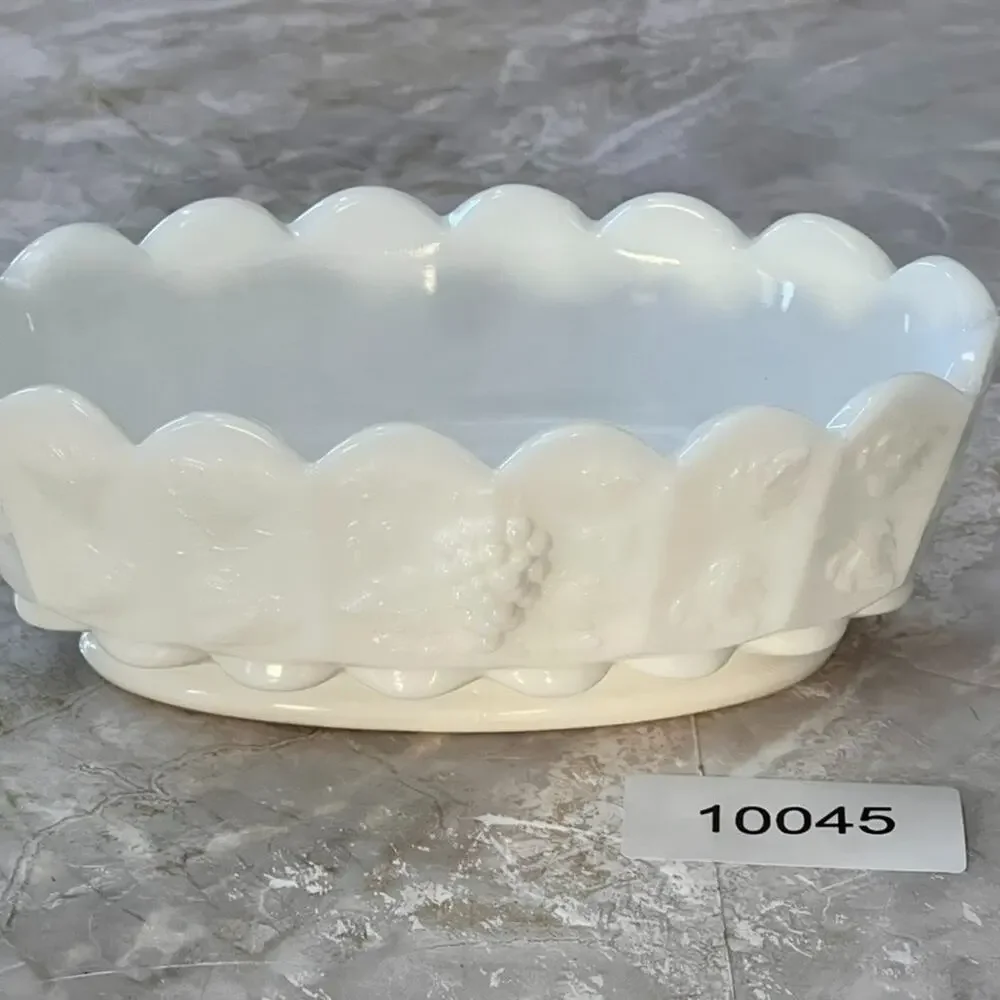 Westmoreland Milk Glass White Paneled Grape Candy Nut Dish 6.5 in